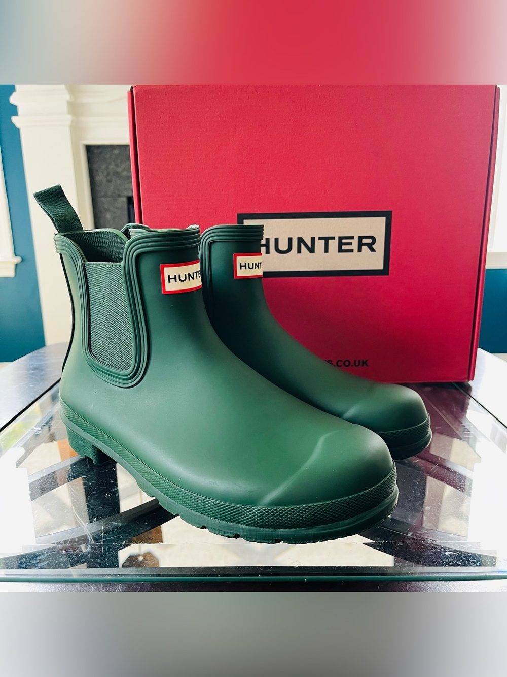 Hunter Original Chelsea Boots Rubber Slip-On Green WFS2078RMA Women's NIB